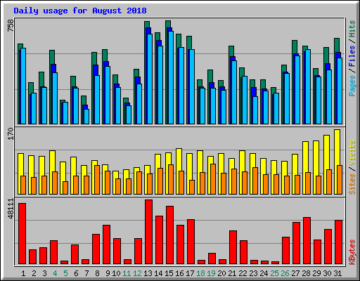 Daily usage for August 2018